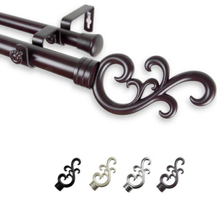 Naureen 1" Double Curtain Rod, Mahogany, 66-120"