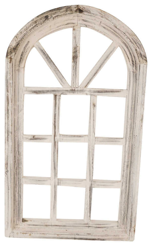Hampton Farmhouse Wooden Wall Window, 14"x24", Vintage White