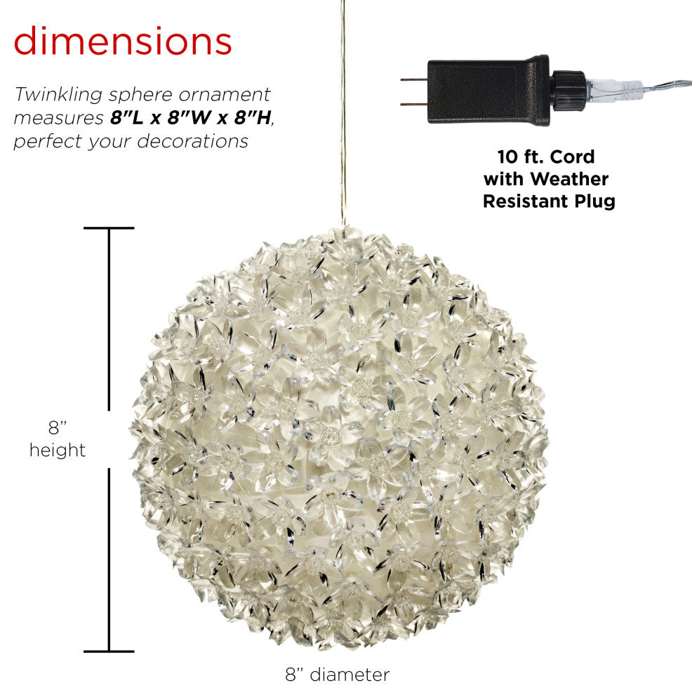 8"H Indoor/Outdoor Flashing Sphere Hanging Ornament with Multi-Colored LED Light