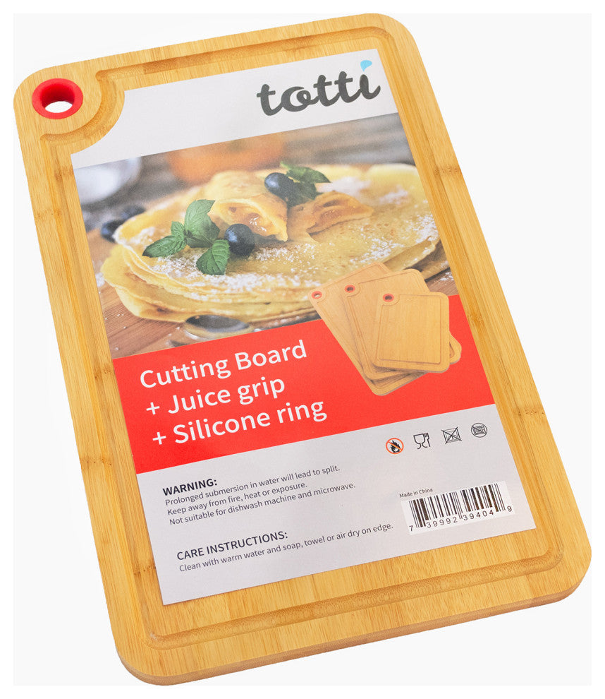 Eviva Small Bamboo Cutting Board With Juice Groove and Silicone Ring