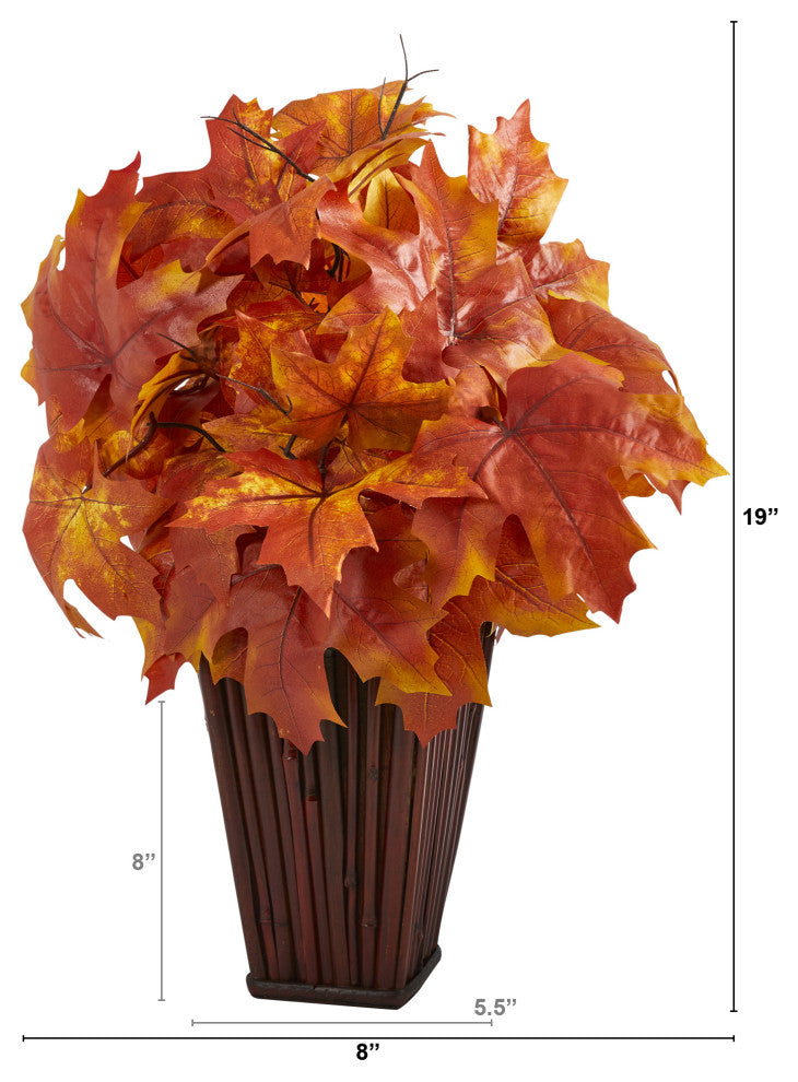 19" Autumn Maple Leaf Artificial Plant, Decorative Planter
