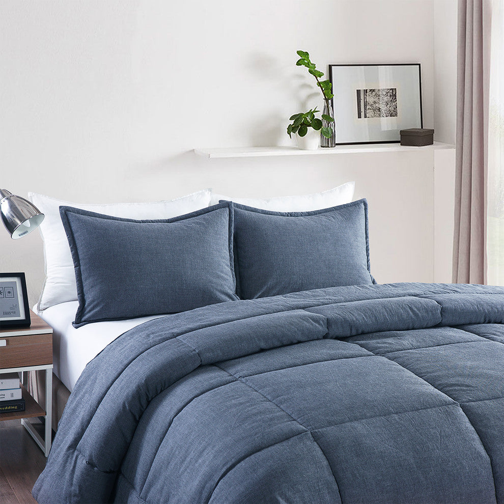 Washed Cotton Comforter Mini Set, Blue, King