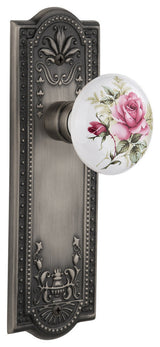 Meadows Plate Passage White Rose Porcelain Knob, Antique Pewter