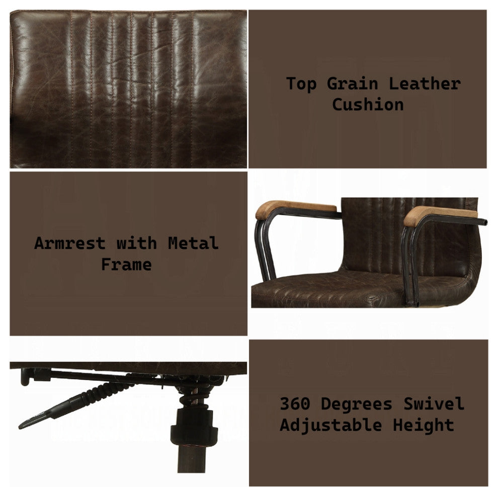 ACME Joslin Executive Office Chair, Distress Chocolate Top Grain Leather