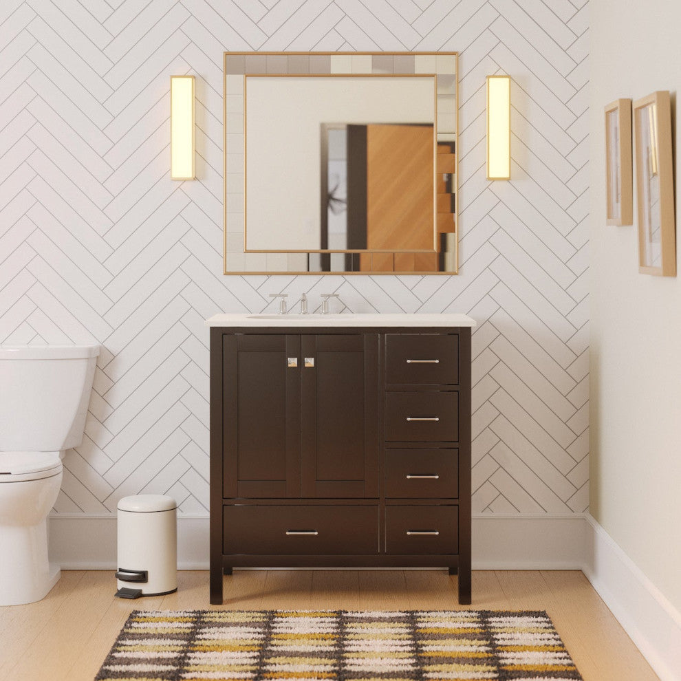 Horizon 36" Bathroom Vanity, Chocolate, Engineered White