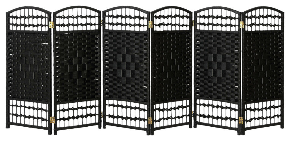 3 ft. Short Fiber Weave Room Divider Black 6 Panels