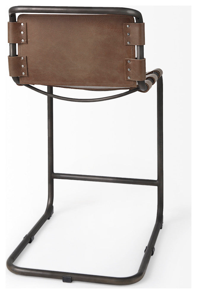 Berbick 20.5 x 24.75 x 39 Medium Brown Leather With Iron Frame Counter Stool