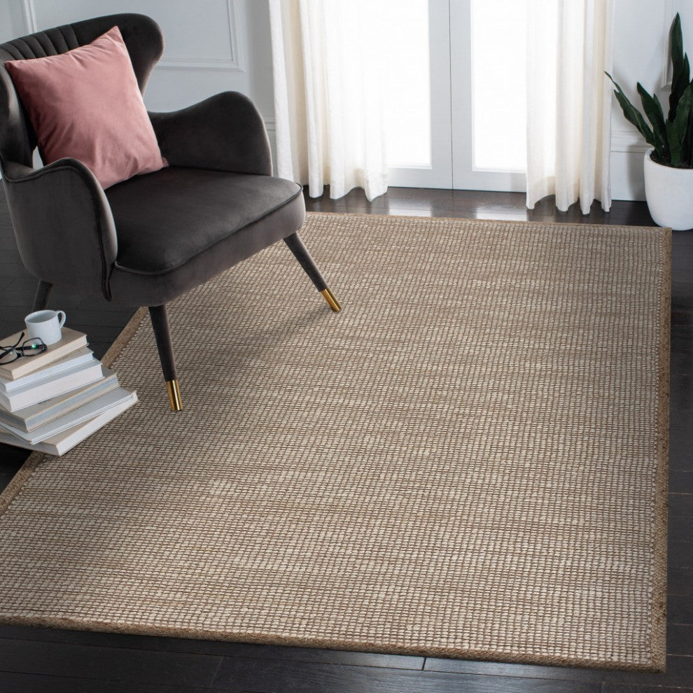 8" x 10" Tan and White Braid Border Area Rug