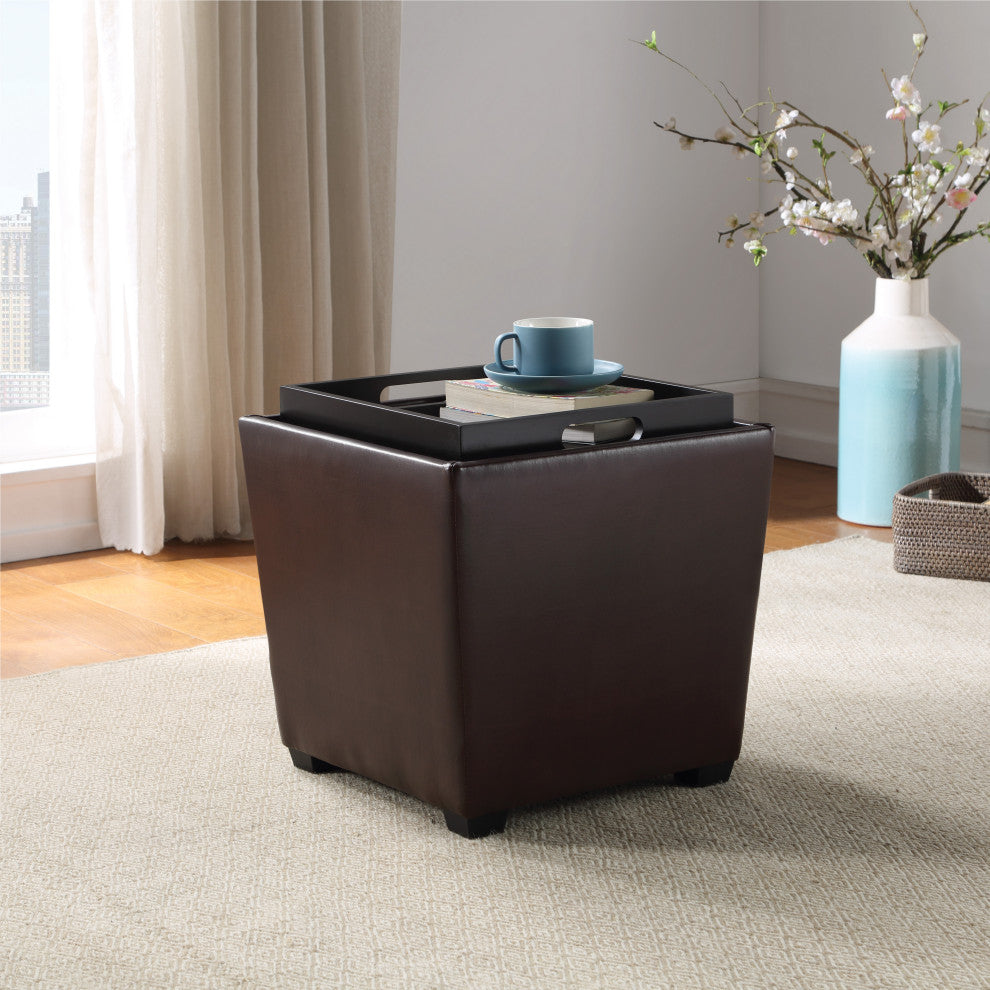 Rockford Storage Ottoman, Cocoa Faux Leather