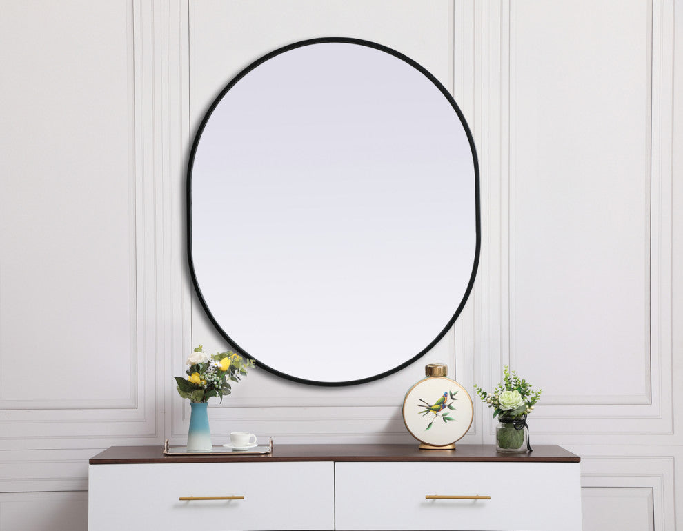 Elegant Decor Metal Frame Oval Mirror 30X36" in Black