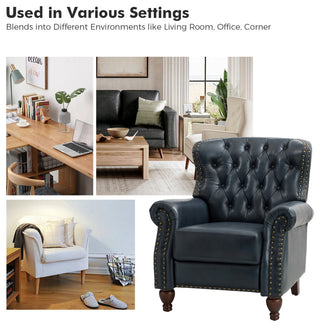 34.5"W Transitional Style Genuine Leather Recliner With Nailhead Trims, Navy