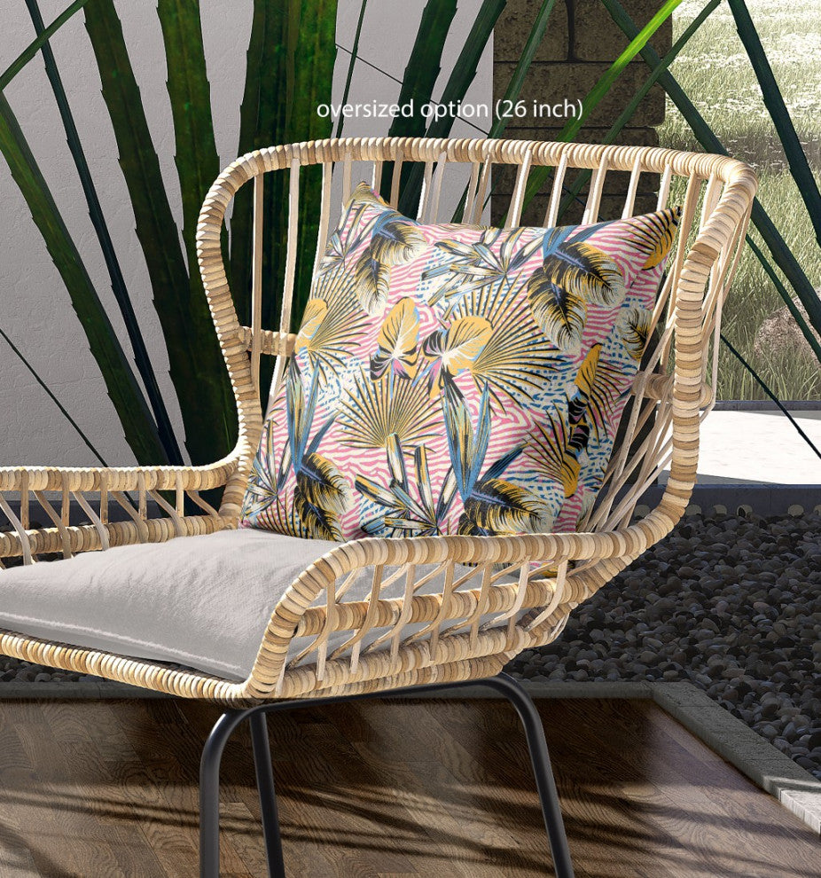 20" Gold Pink Tropical Indoor Outdoor Throw Pillow