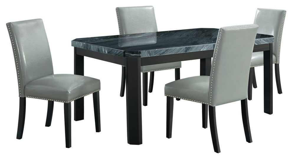 Francesca Rectangular 5 Piece Gray PU Chairs Dining Set Table and 4 Chairs