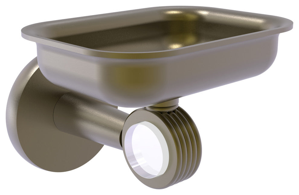 Clearview Wall Mounted Soap Dish Holder with Groovy Accents, Antique Brass