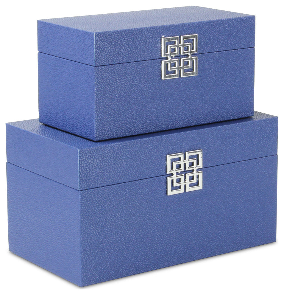 Galena "Double Happiness" Faux Shagreen Box Set, Navy Blue