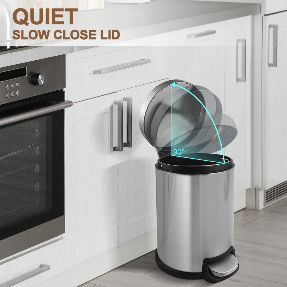 1.3 Gal. Stainless Steel Brushed Fingerprint-Resistant Round Step-on Trash Can