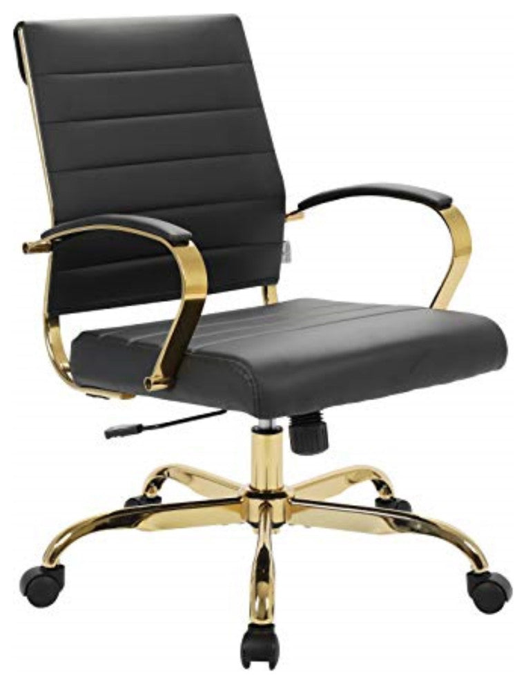 LeisureMod Benmar Leather Office Chair With Gold Frame