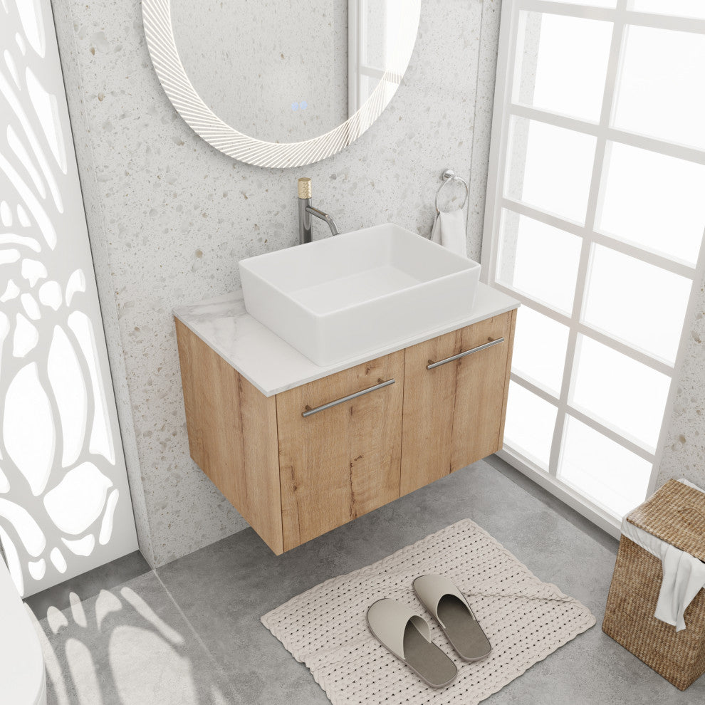 BNK 30 Inch Bathroom Vanity With Sink, Modern Wall Mount Bathroom Vanity Set, Rectangular Basin, 30 Inch