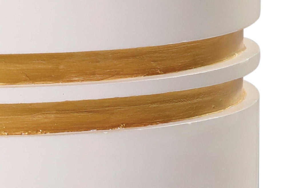 Santori Double Ring Accent Table Tall, White and Gold, Ivory White/Gold Ring