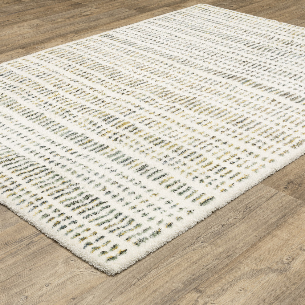 Greer Modern Dashed Lines Ivory/ Multi Area Rug, 9'10" X 12'10"