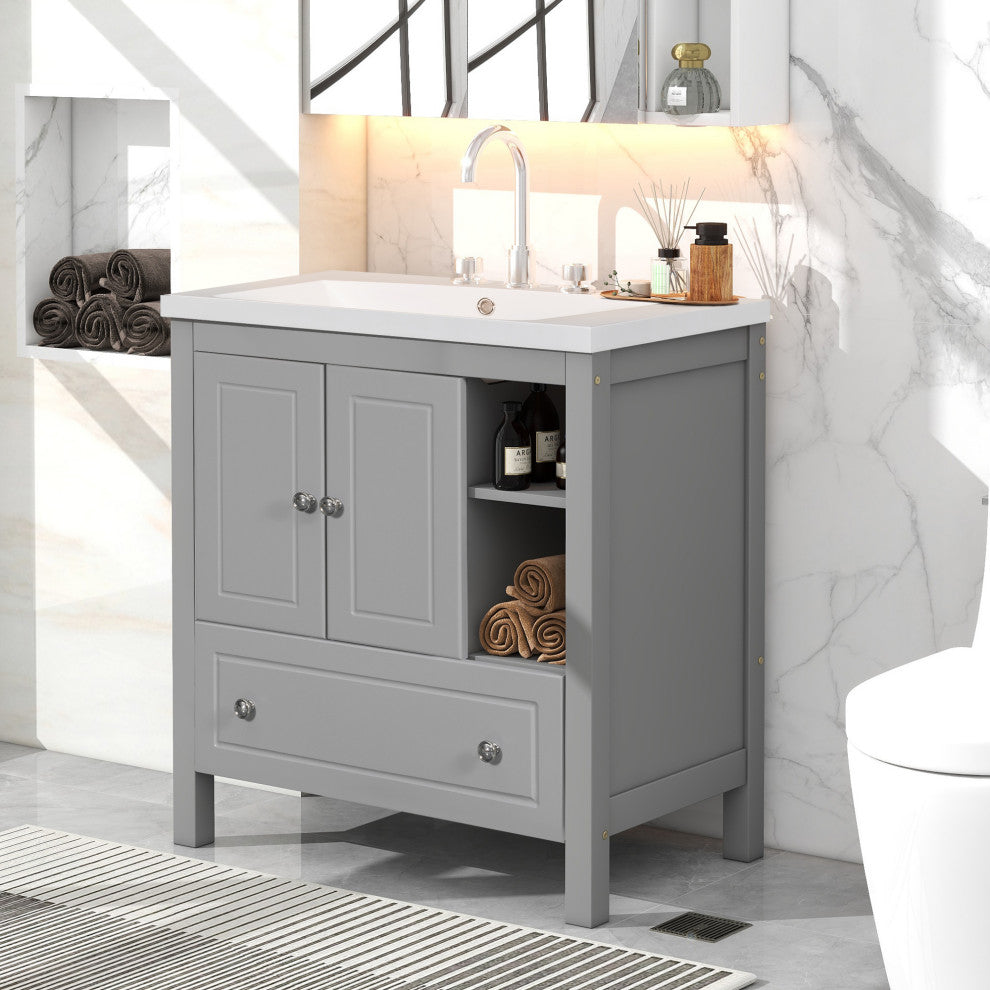 30 inch MDF Freestanding Bathroom Vanity Set with Doors and Drawer