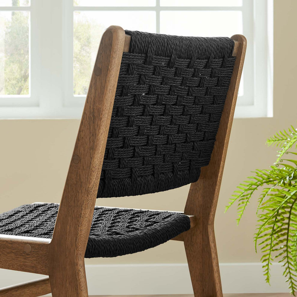 Saoirse Woven Rope Wood Dining Side Chair, Set of 2, Walnutt Black