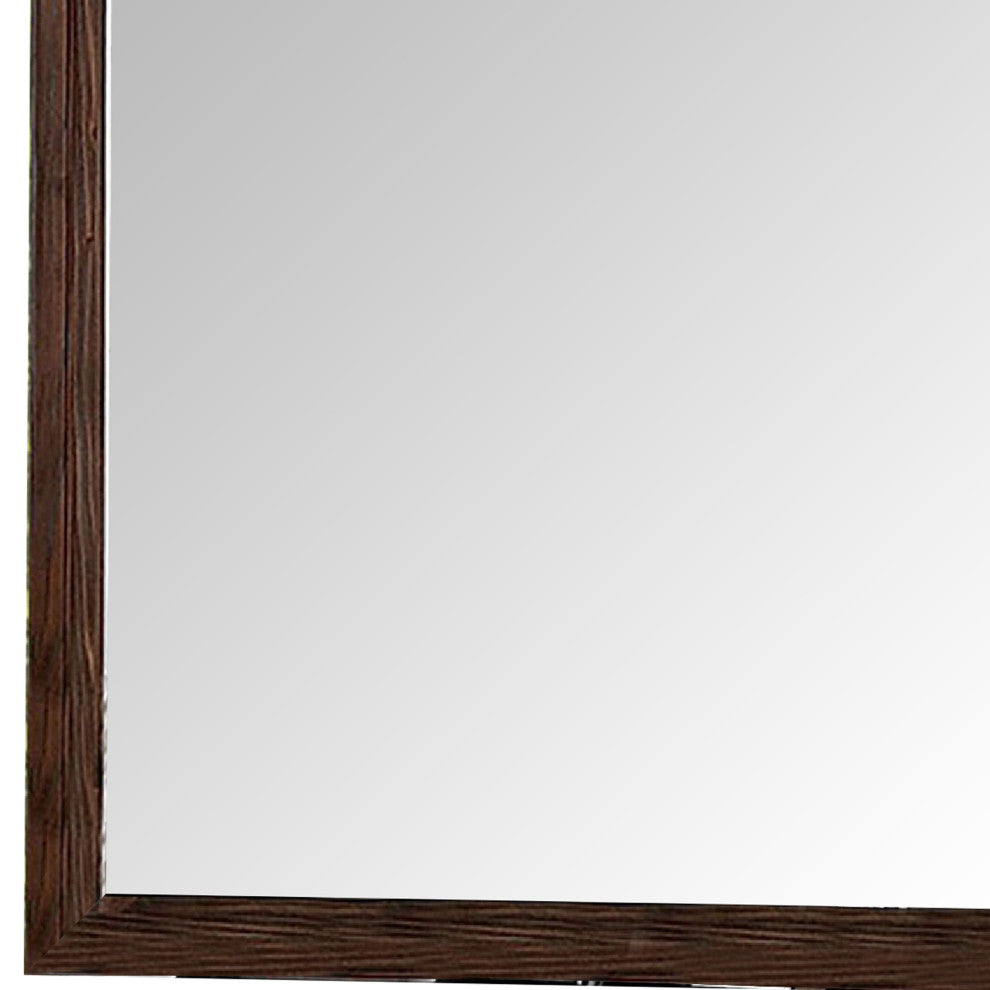 Benzara BM276346 36" Wall Mirror, Molded Trim, Grain Details, Oak Brown