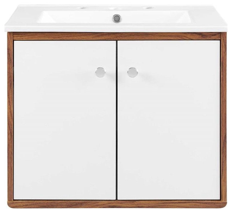Transmit 24" Wall-Mount Bathroom Vanity-Walnut White