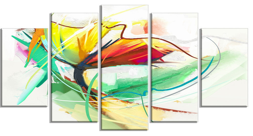 Still Life of Yellow Red Color Flower, Floral Canvas Print, 60"x32", 5 Panels