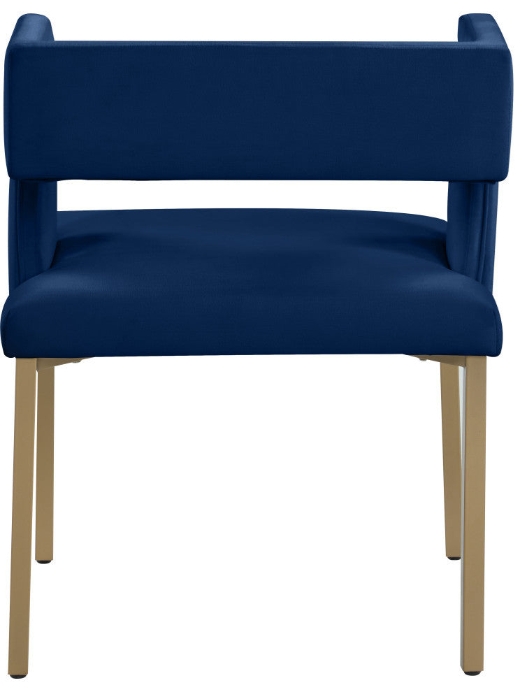 The Caleb Dining Chair, Navy and Brushed Gold, Velvet and Iron, Set of 2
