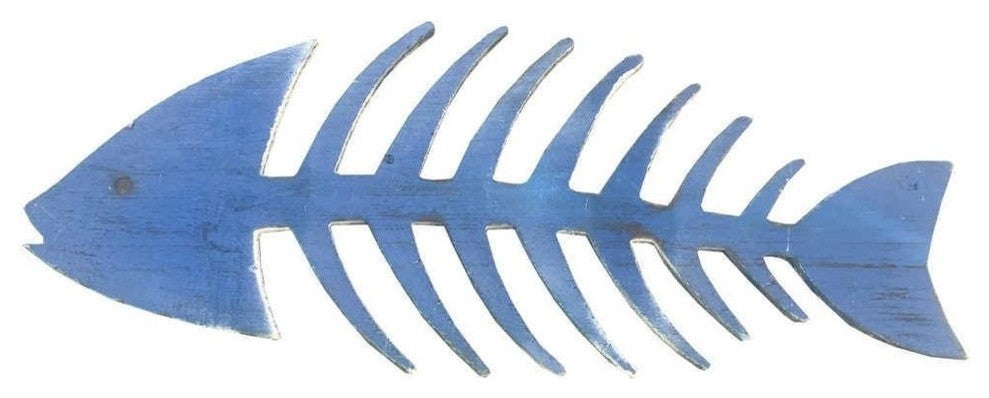Wooden Fishbone Wall Mounted Decoration, Rustic Dark Blue, 25"