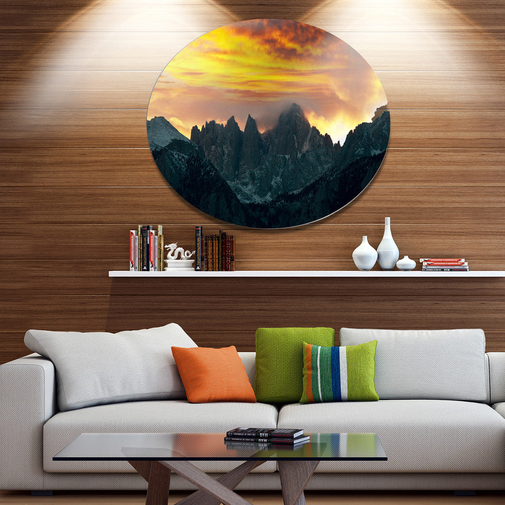 Whitney Mountains Under Cloudy Sky, Landscape Round Wall Art, 23"