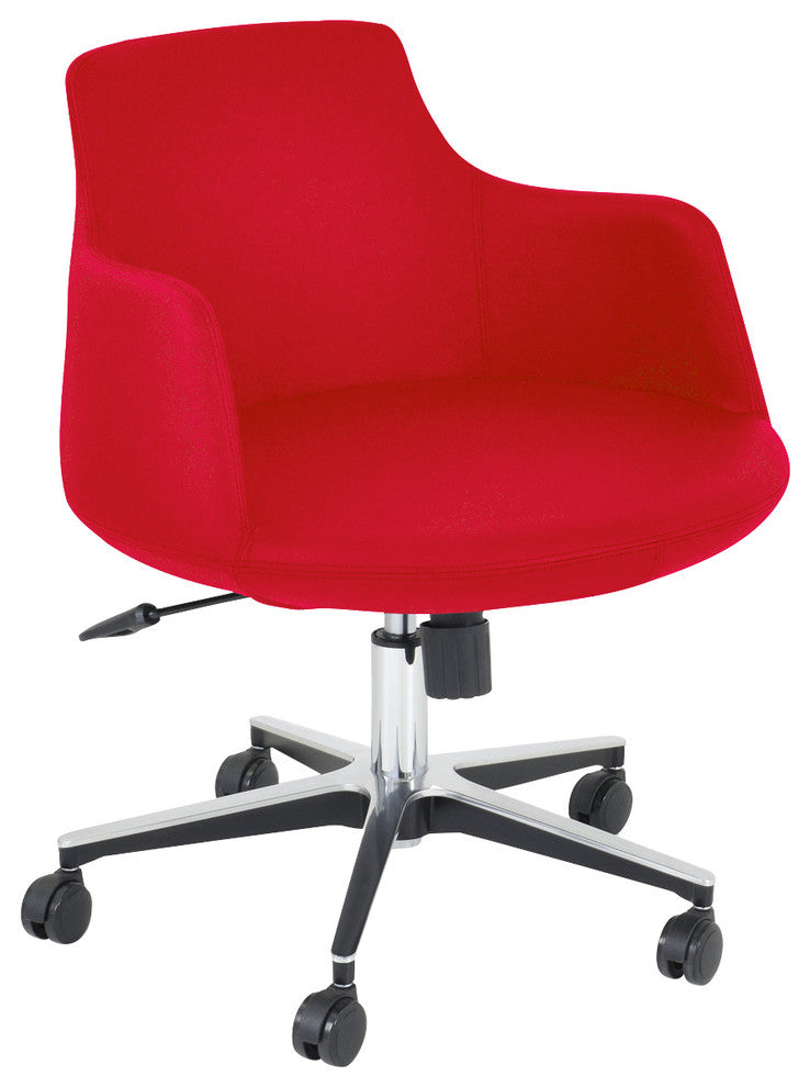 Dervish Office Dining Chair, Aluminum Base, Cany Apple Red Camira Wool