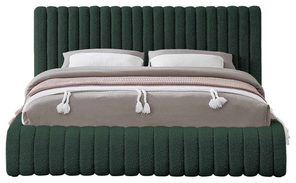 Nash Boucle Fabric Upholstered Bed, Green, Queen