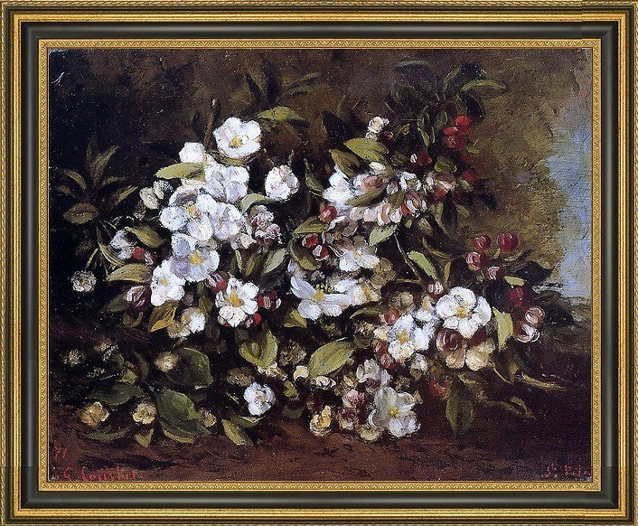 Gustave Courbet Flowering Apple Tree Branch Framed Premium Canvas Print, 20"x25"