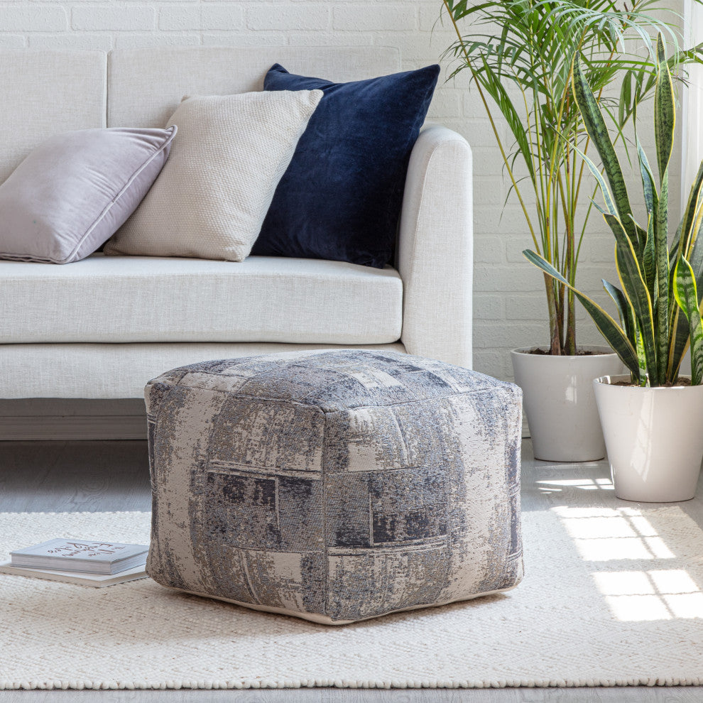 Biarritz 22" x 22" x 16" Gray and Ivory Pouf