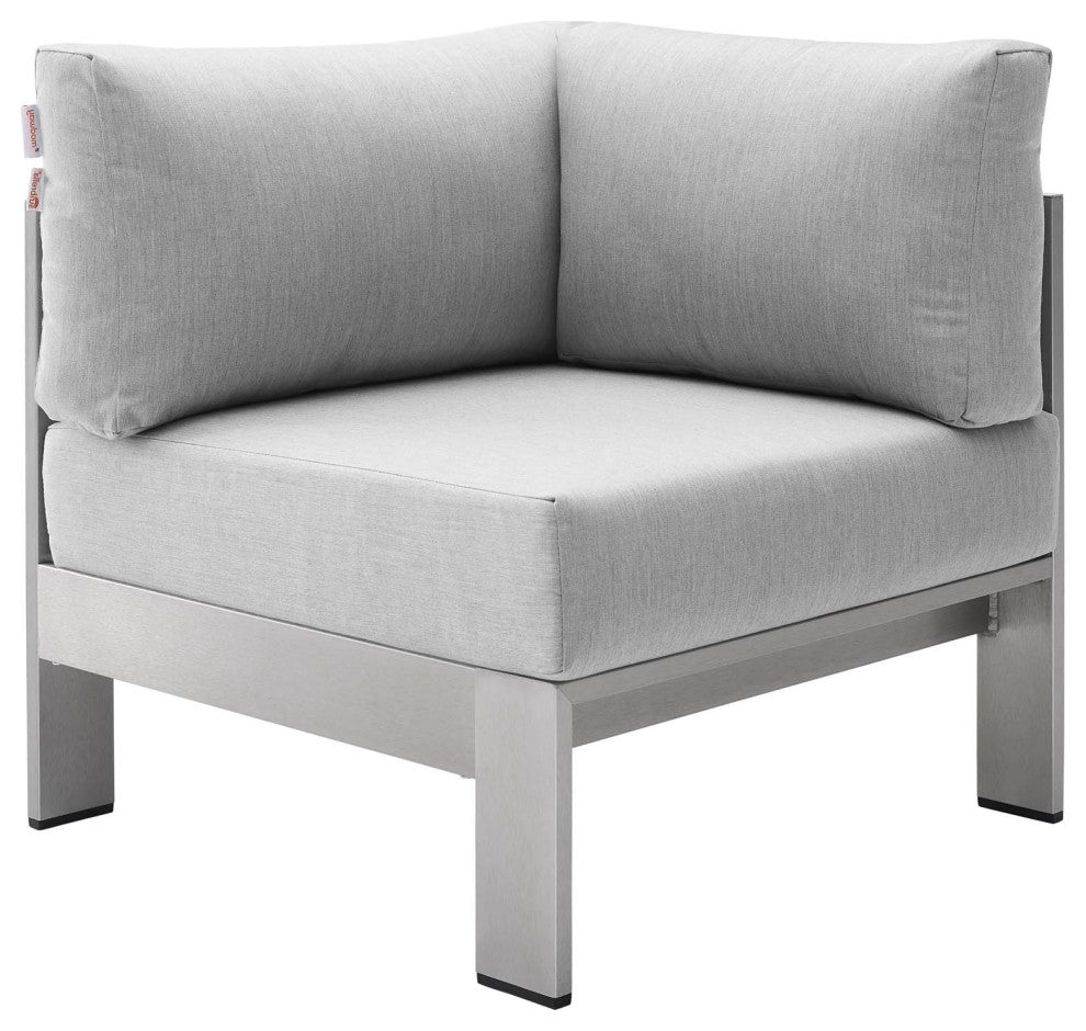 Sofa Corner Chair, Sunbrella, Fabric, Aluminum, Metal, Silver Gray, Outdoor