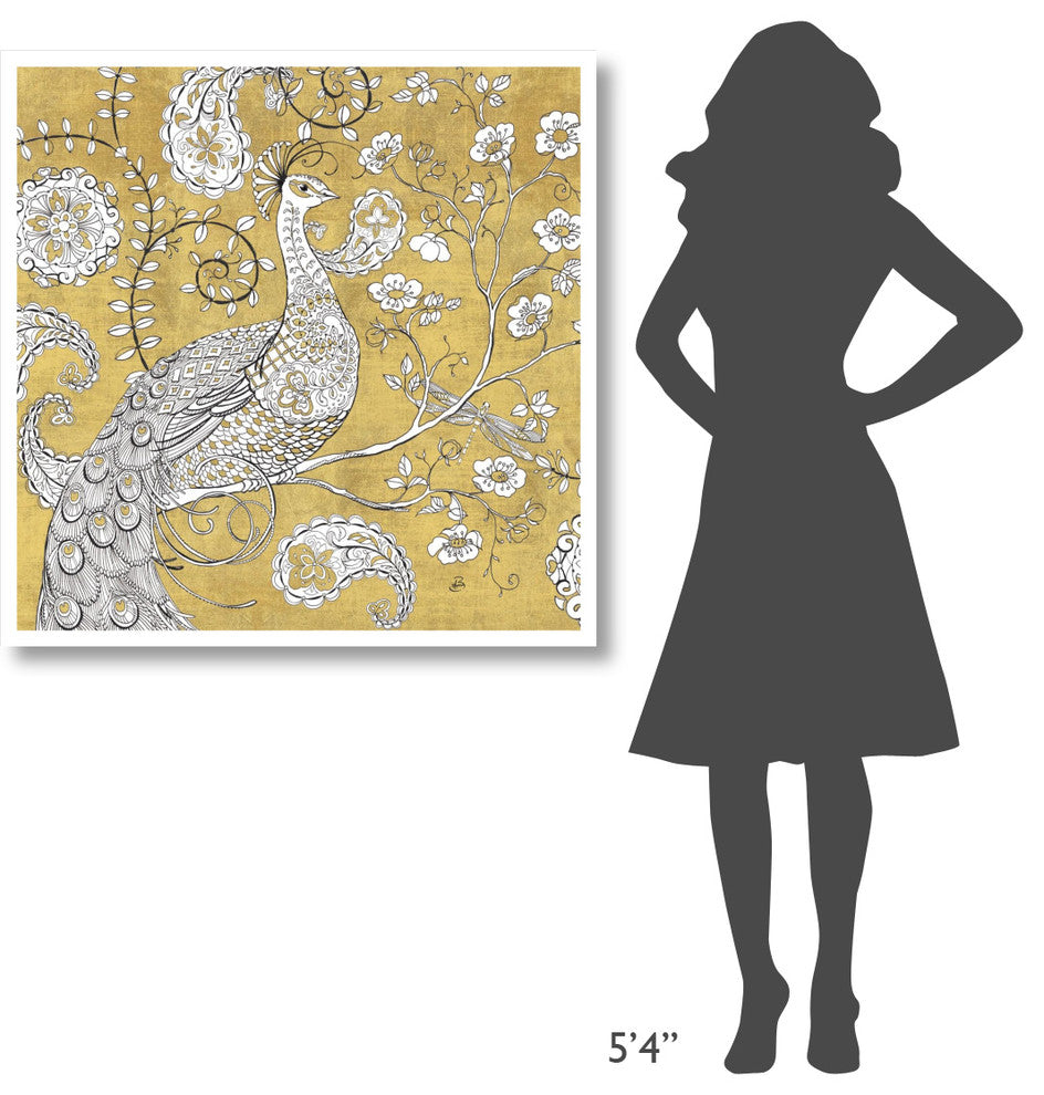 "Color my World Ornate Peacock I Gold" Paper Print by Daphne Brissonnet, 38"x38"
