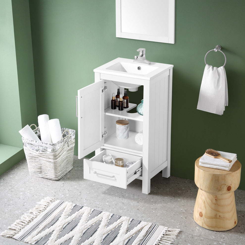 Ove Decors Kansas 18" Single Sink Vanity With Countertop, White, 18 in.