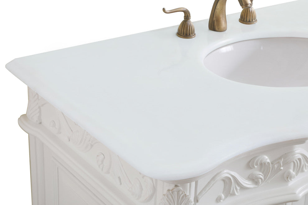 42" Single Bathroom Vanity, Antique White With Ivory White Engineered Marble