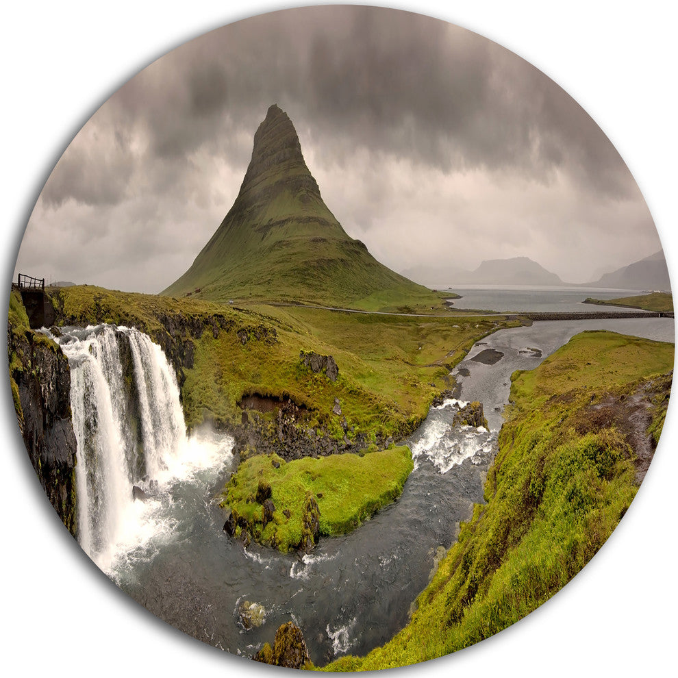 Kirkjufell Waterfalls In Grundarfjordur, Landscape Disc Artwork, 36"