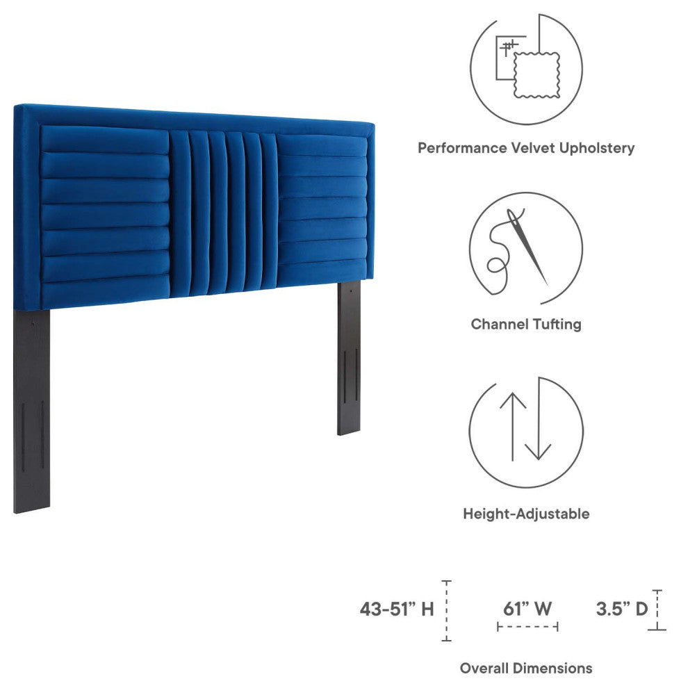 Believe Channel Tufted Performance Velvet Full/Queen Headboard, Navy