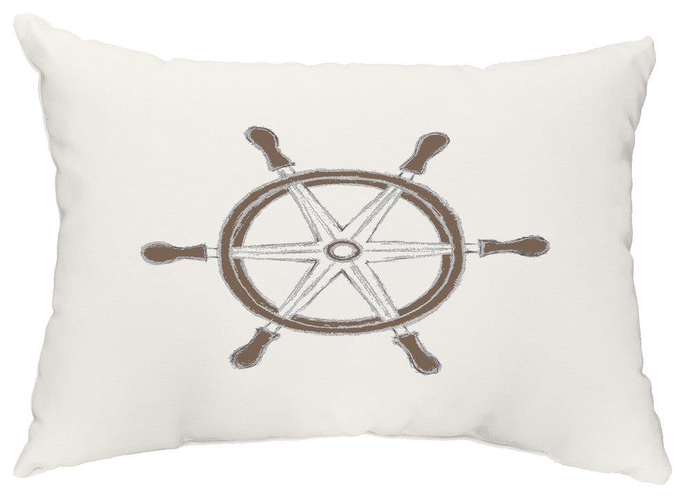 Ship Wheel 14"x20" Nautical Decorative Outdoor Pillow, Ivory