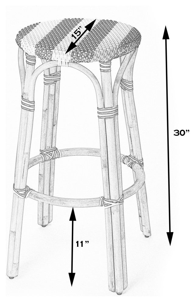 Tobias Rattan Bar Stool, White and Black, Diamond