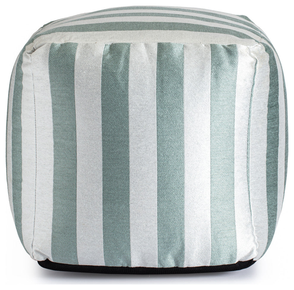 Cape May Teal 18" x 18" x 18" Teal and Ivory Pouf