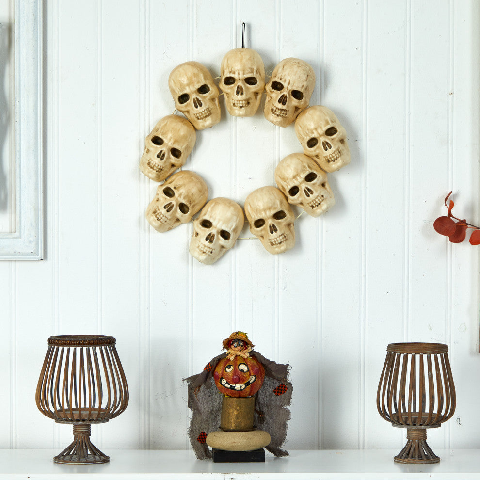 Nearly Natural W1203 20 Halloween Skull Wreath With Lighted Eyes