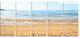 "Blue Seashore With Pebble Stones" Modern Seascape Wall Art, 5 Panels, 60"x28"