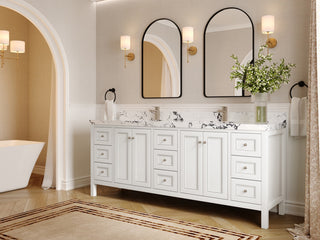 Nashville 84" Double Sink Bath Vanity, White 2" Viola Brown