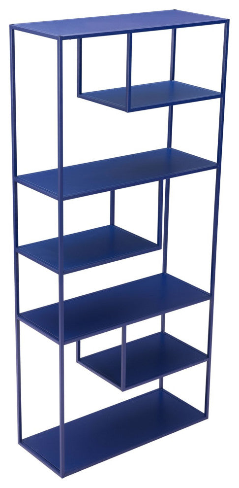 Bookcase Wall Shelf Rack, Steel Metal, Blue, Lounge Cafe Lobby Hospitality