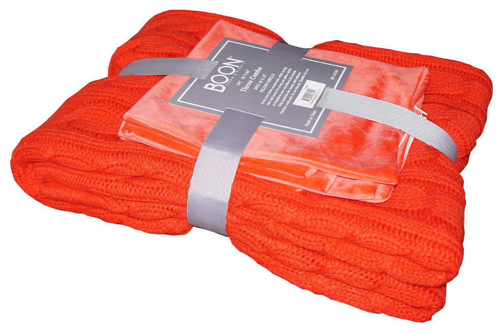 Super 18 Cable Throw and Pillow Shell 3-Piece Combo Set, Fiesta